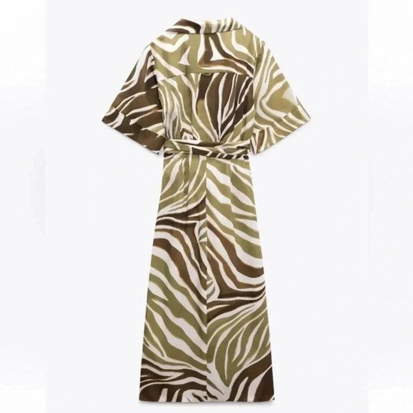 New Zara Animal Print Midi Shirt Dress - Picture 6 of 11